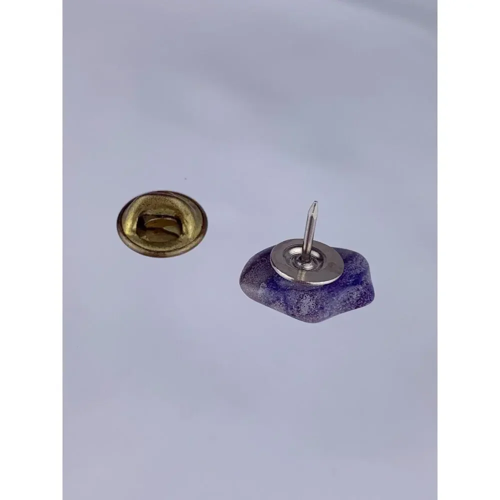 Gray Crazy Lace Agate Tie Tack Lapel Pin Banded Grey Vintage O1
